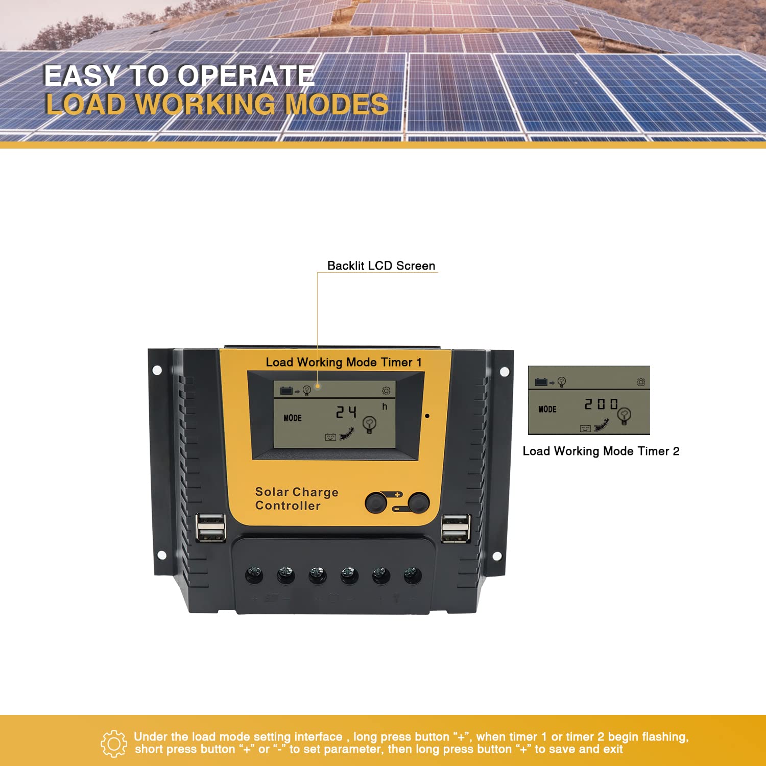 PWM Solar-Laderegler, 20A, LCD-Display, USB, 12V, 24V
